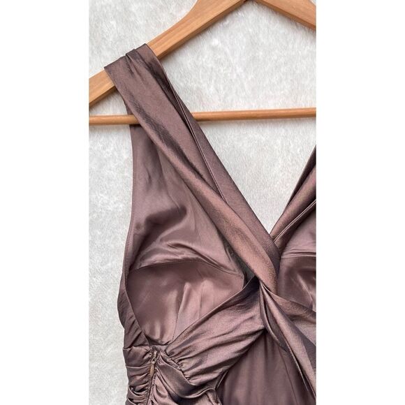 Adrianna Papell Iridescent Chocolate Brown Halter Taffeta Rosette Dress, Size 4 - Picture 13 of 16